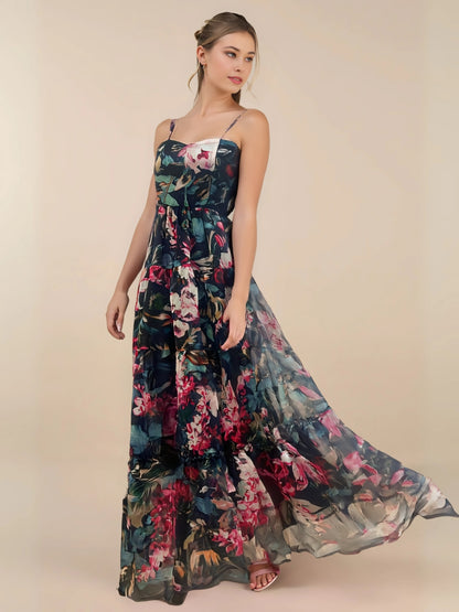Midnight Bloom Organza Maxi Dress