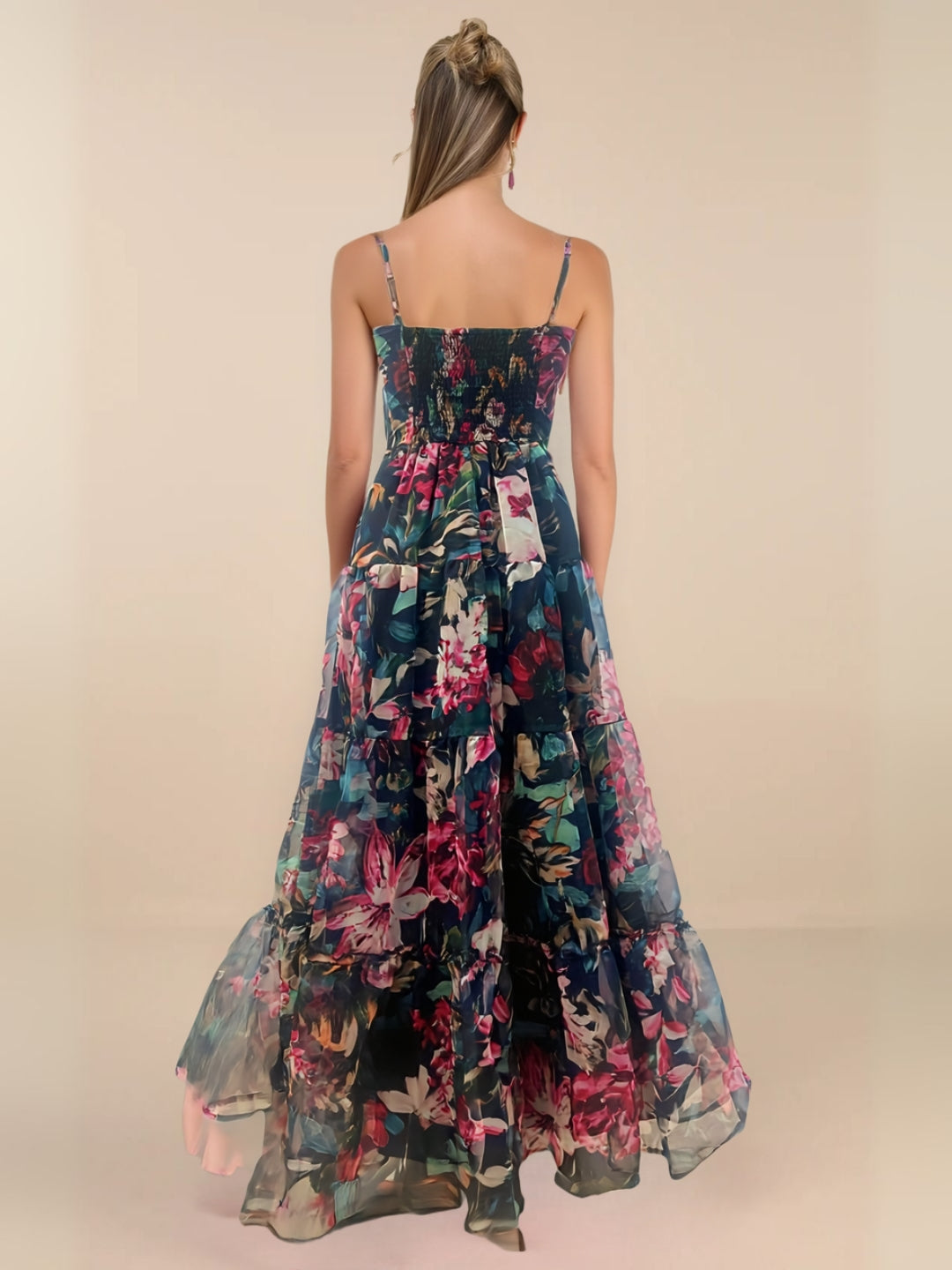 Midnight Bloom Organza Maxi Dress