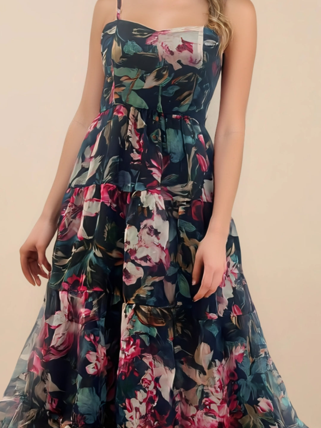 Midnight Bloom Organza Maxi Dress