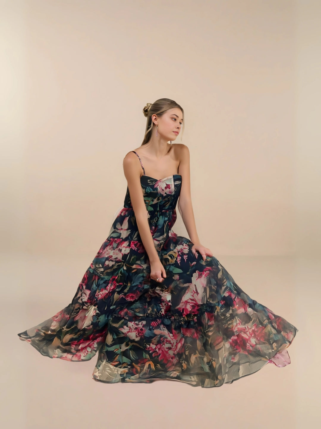 Midnight Bloom Organza Maxi Dress