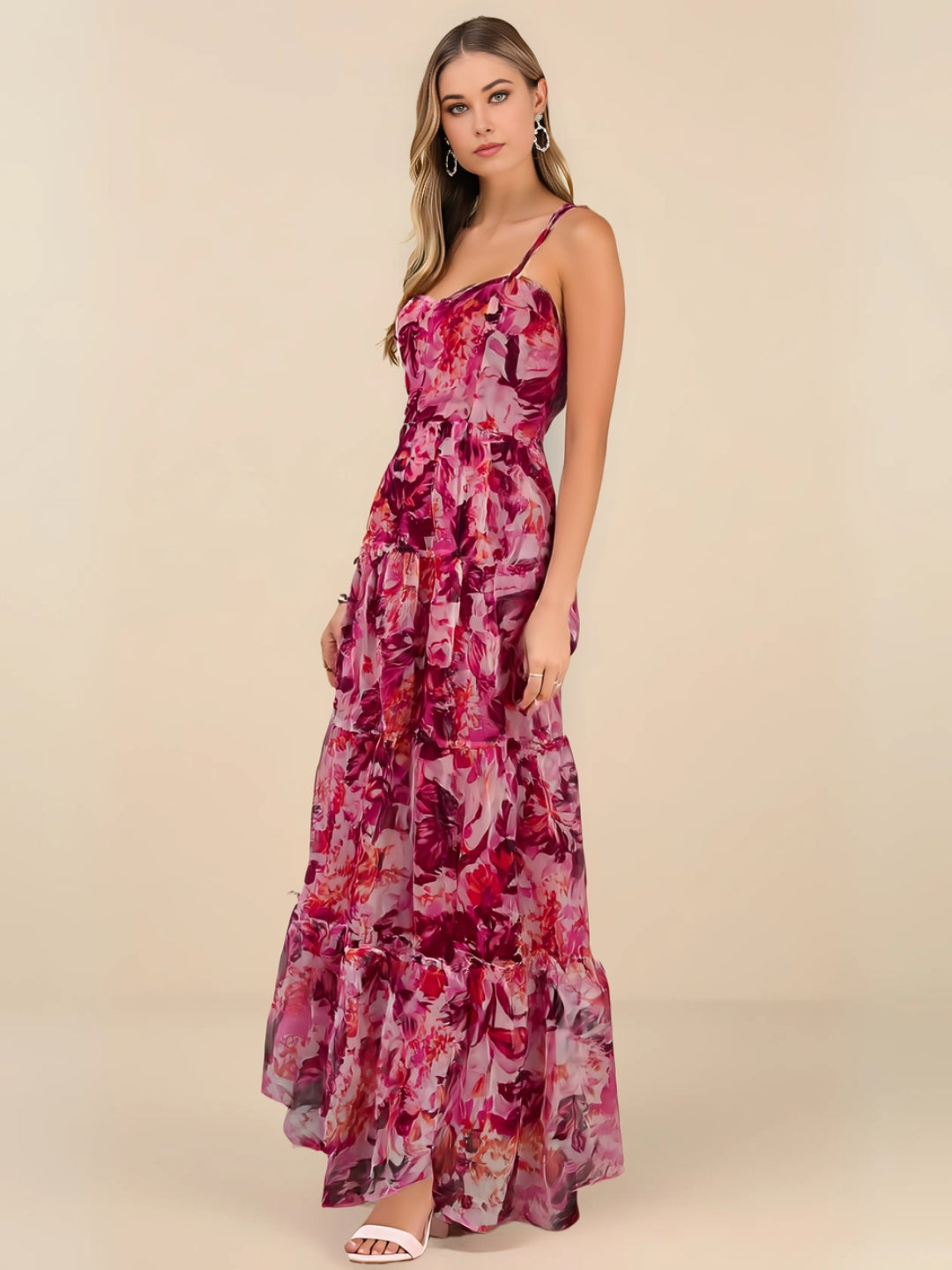 Fuchsia Fantasy Organza Bold Floral Maxi Dress
