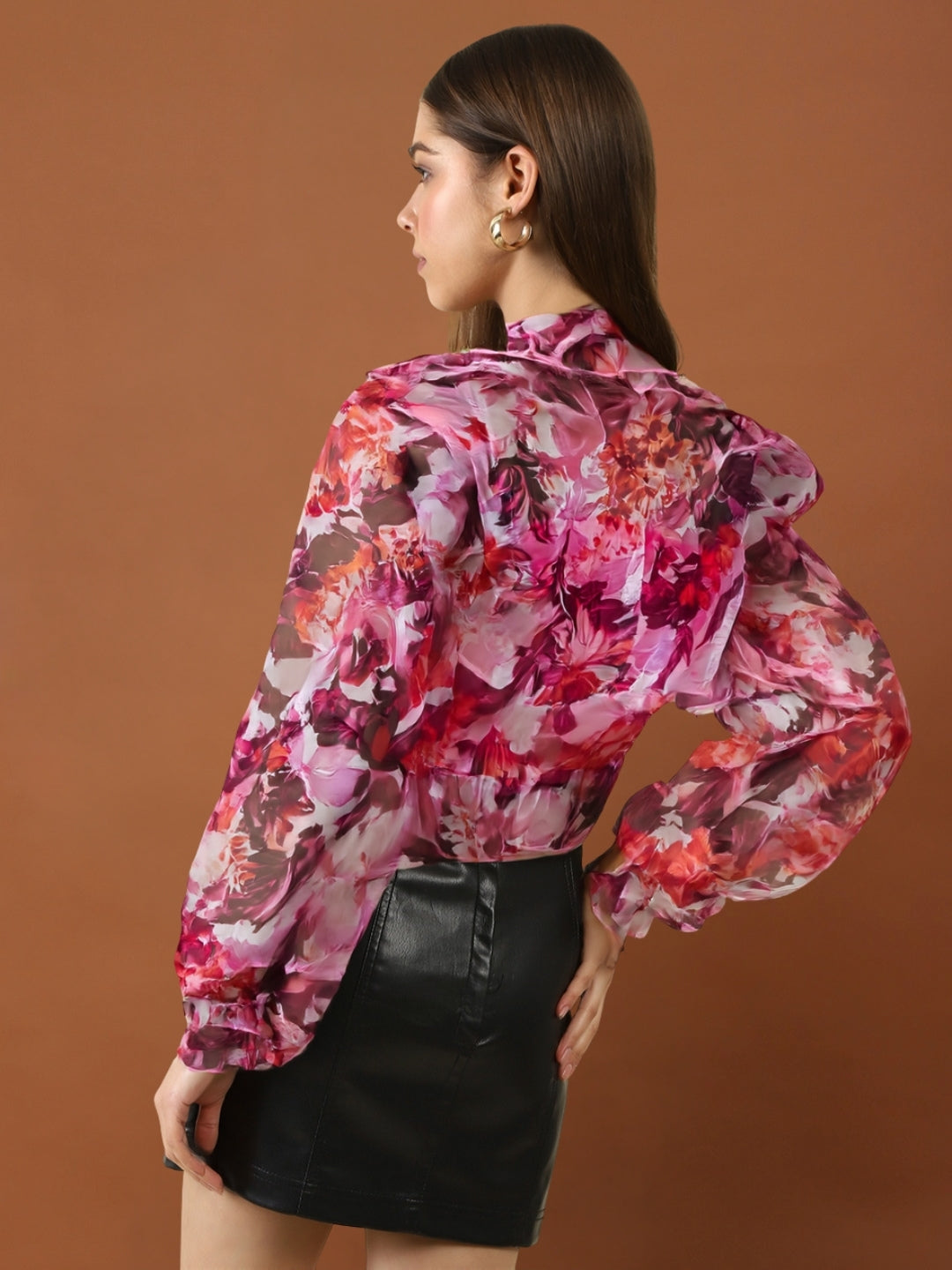 Floral Pink Puff Sleeve Shrug with Drawstring Waist | Trendy Summer Shrug