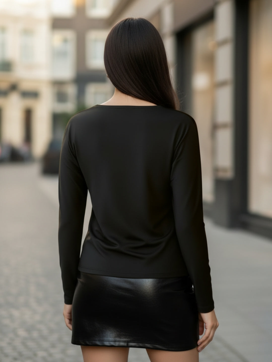 Classic Black Long Sleeve Minimalist Casual Basic Top