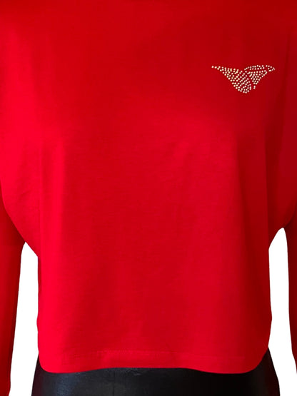 Classic Red Long Sleeve  Casual Chic Round Neck Basic Top