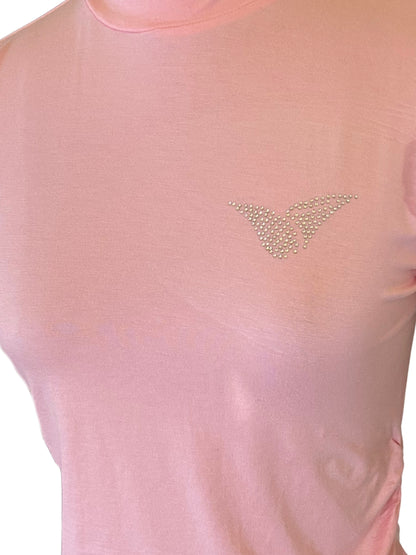 Pink Mock Neck  Short Sleeve Casual Fitted Crop Top