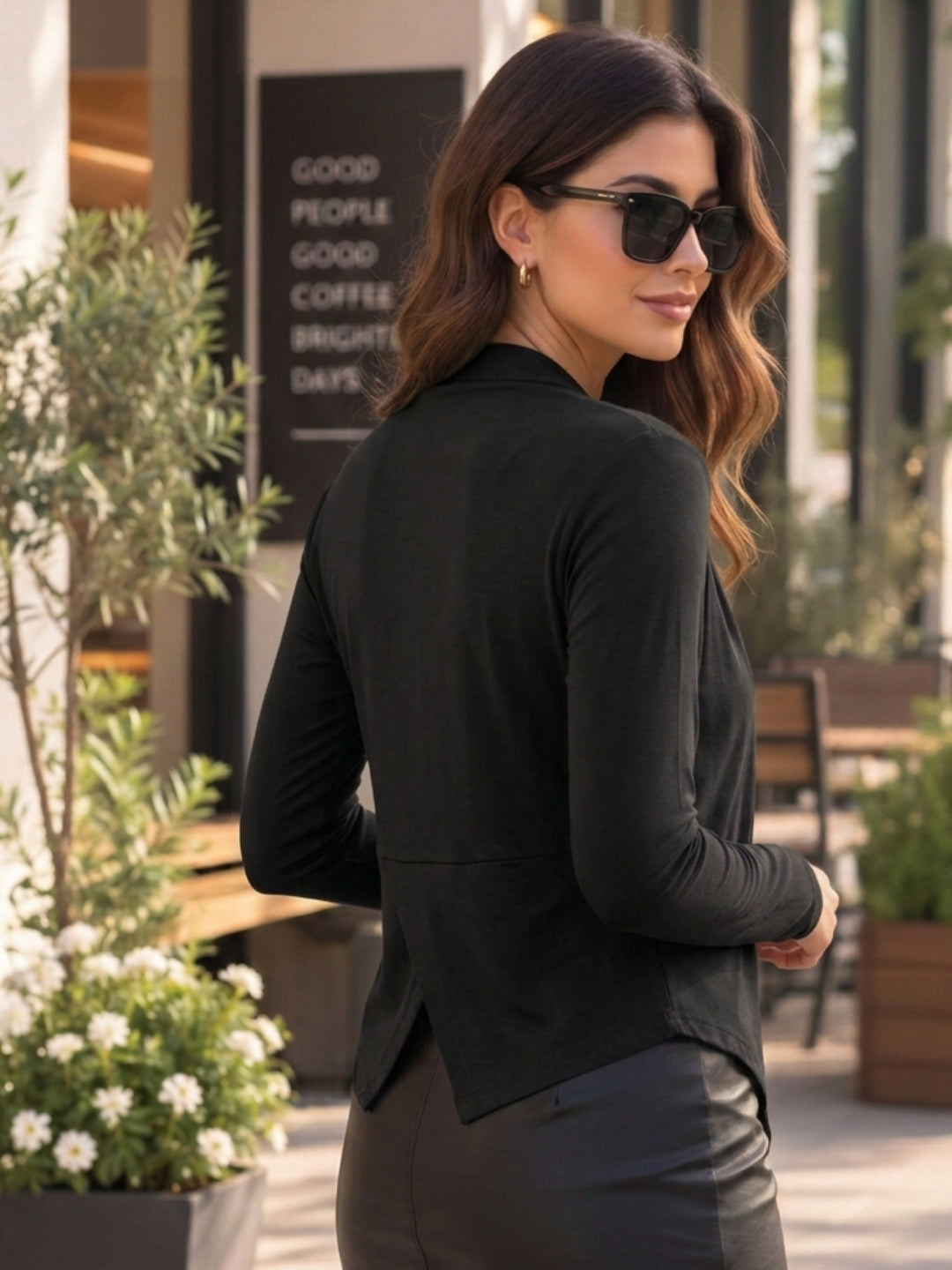 Black  Stylish Open Front Long Sleeve Shrug  Casual Shrug