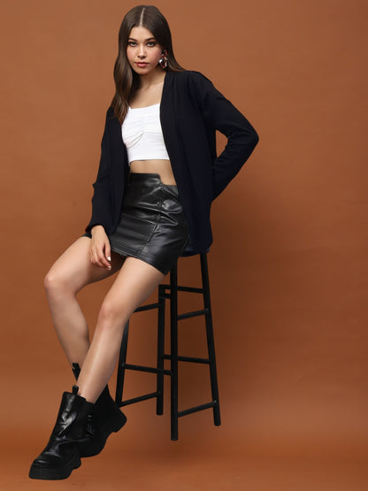 Black  Stylish Open Front Long Sleeve Shrug  Casual Shrug