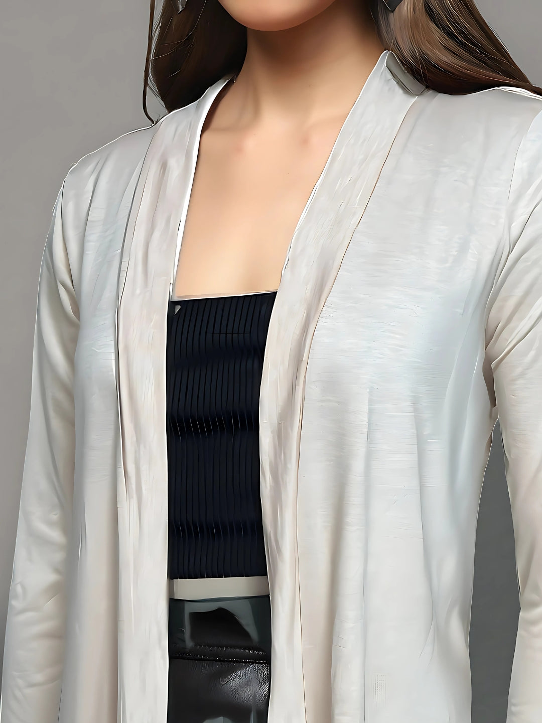 Beige Open Front  Lightweight Long Sleeve Casual Cardigan Shrug