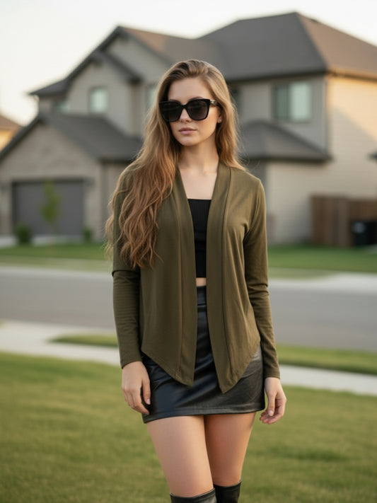 Open Front  Lightweight Long Sleeve Casual Cardigan Shrug