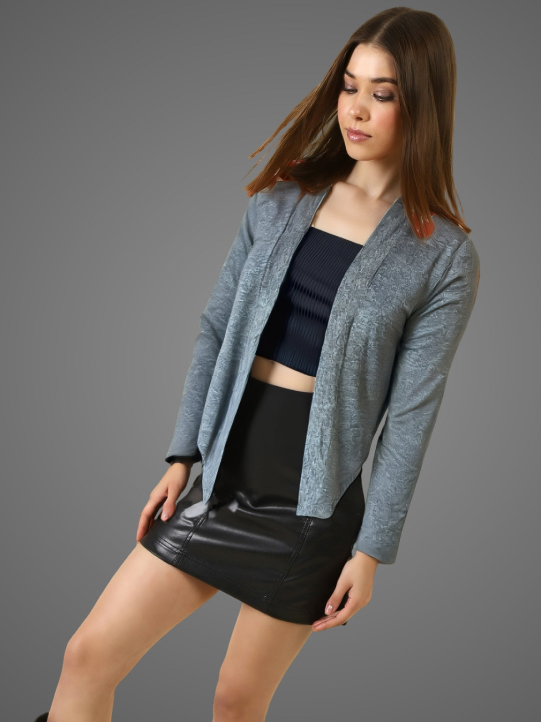 Grey Shrug for Women Stylish Open Front Long Sleeve Shrug