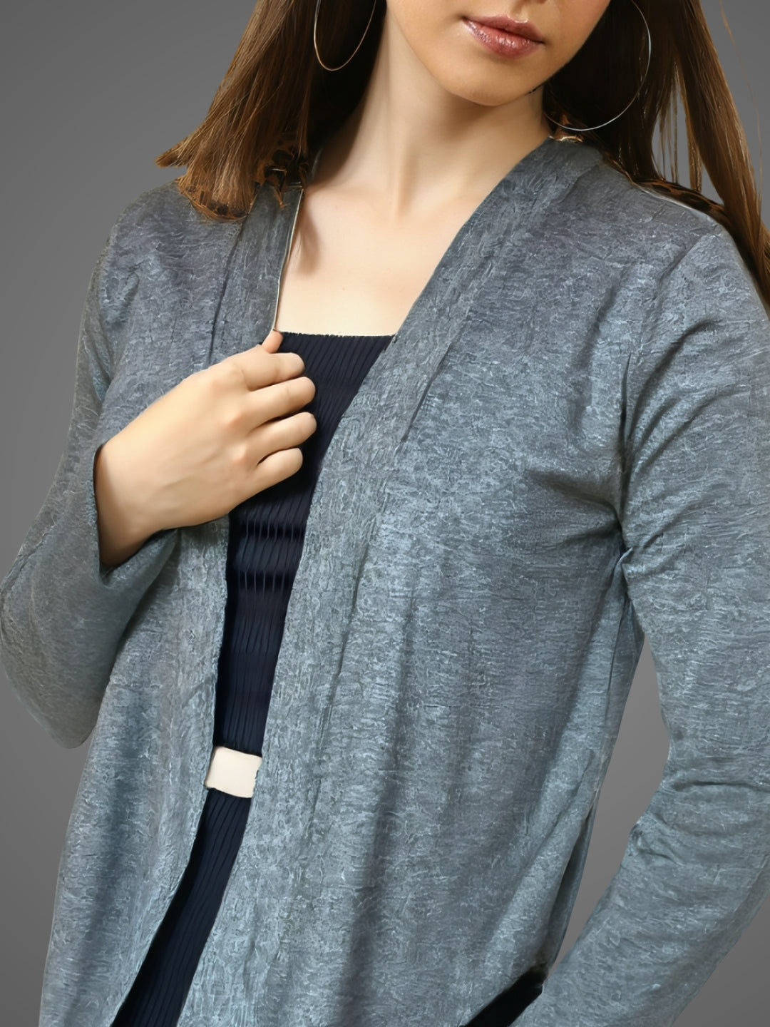 Grey Shrug for Women Stylish Open Front Long Sleeve Shrug