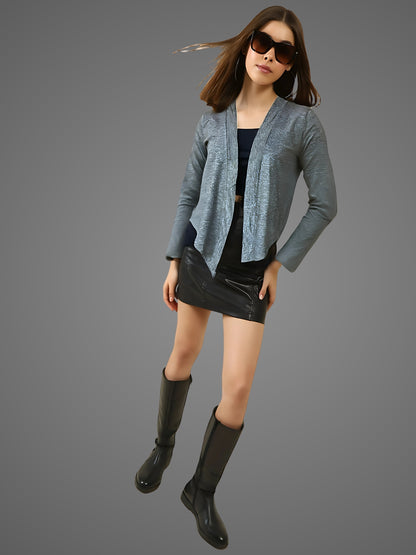 Grey Shrug for Women Stylish Open Front Long Sleeve Shrug
