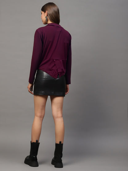 Maroon Open Front  Lightweight Long Sleeve Casual Cardigan Shrug