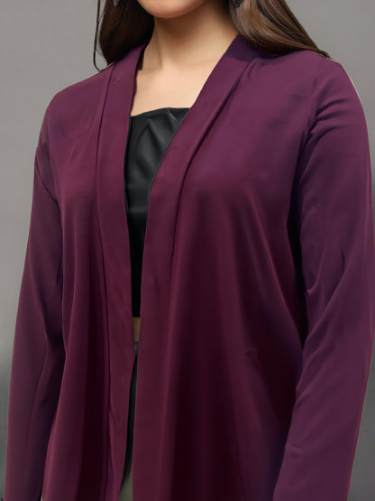 Maroon Open Front  Lightweight Long Sleeve Casual Cardigan Shrug