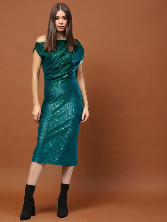 Green Sequin One Shoulder Bodycon Mini Dress – Glamorous Party & Evening Wear