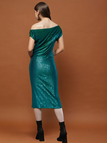 Green Sequin One Shoulder Bodycon Mini Dress – Glamorous Party & Evening Wear