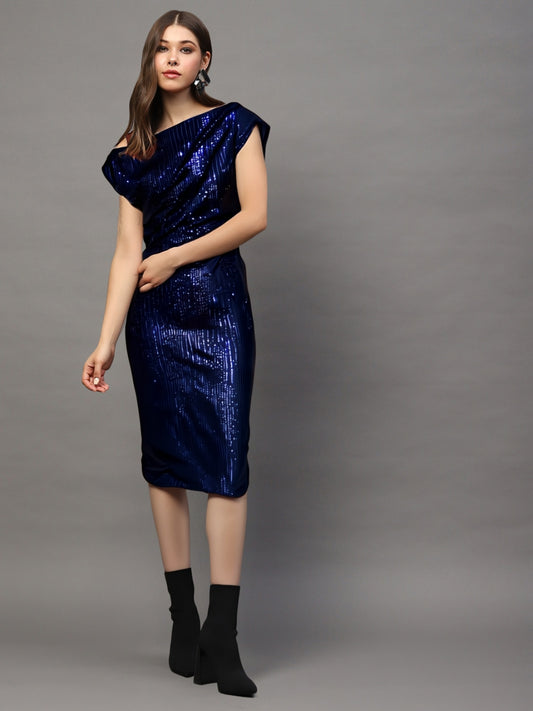Navy  Sequin One Shoulder Bodycon Mini Dress – Party & Evening Wear
