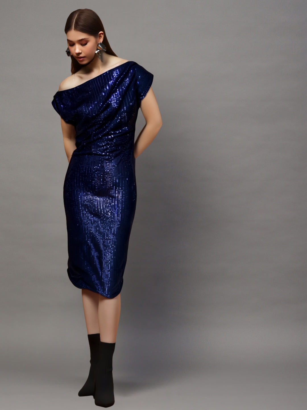 Navy Sequin One Shoulder Bodycon Mini Dress – Glamorous Party & Evening Wear
