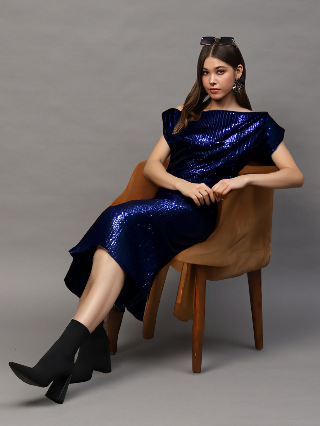 Navy Sequin One Shoulder Bodycon Mini Dress – Glamorous Party & Evening Wear