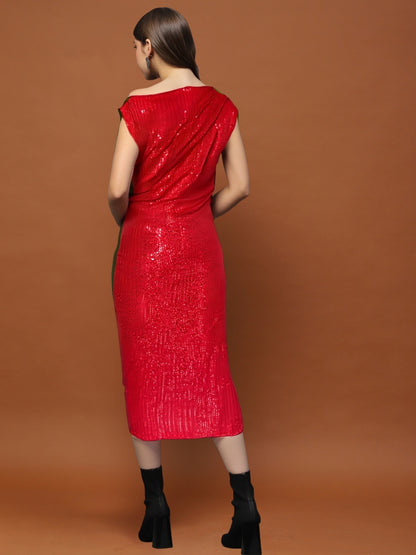 Red Sequin One Shoulder Bodycon Mini Dress – Glamorous Party & Evening Wear