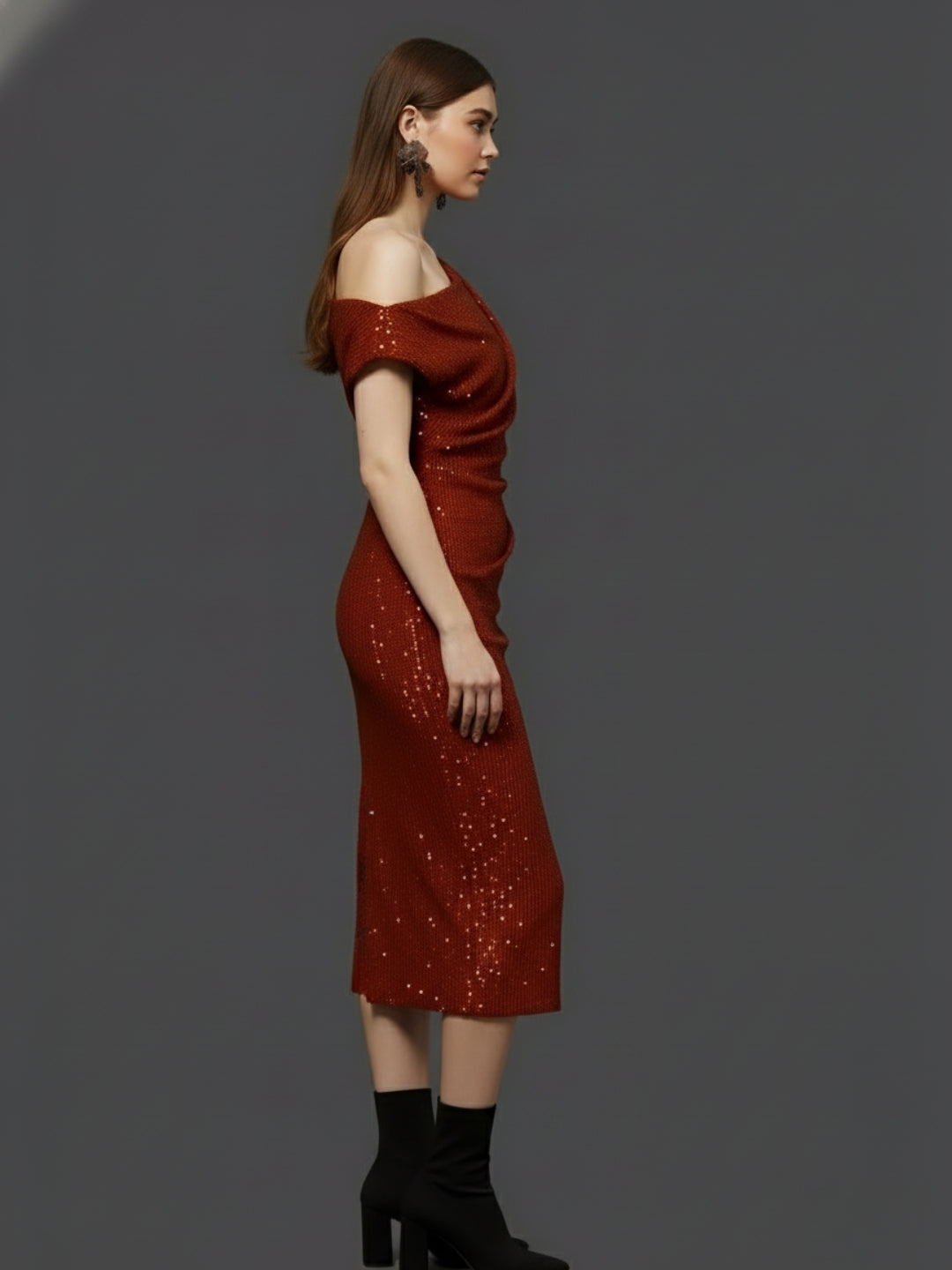 Rust Sequin One Shoulder Bodycon Mini Dress – Glamorous Party & Evening Wear