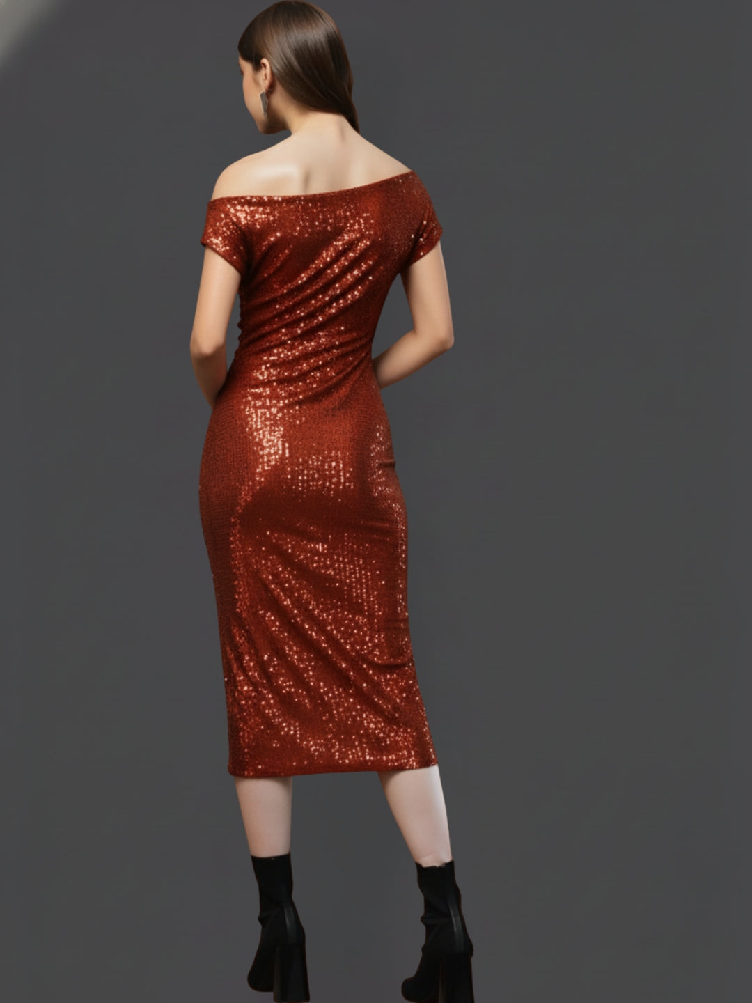 Rust Sequin One Shoulder Bodycon Mini Dress – Glamorous Party & Evening Wear