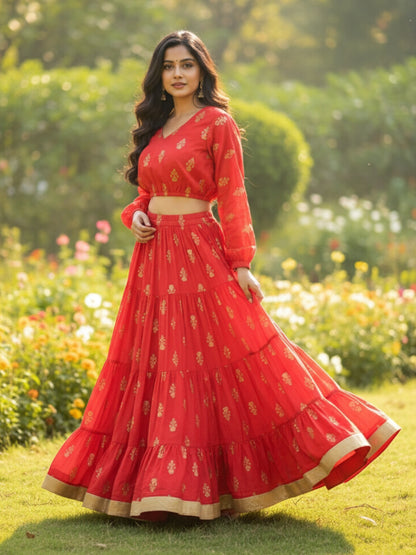 Elegant Red Printed Cord-Set for Women, Festive & Wedding Wear Outfit