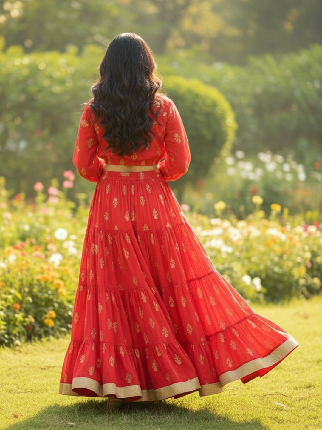 Elegant Red Printed Cord-Set for Women, Festive & Wedding Wear Outfit