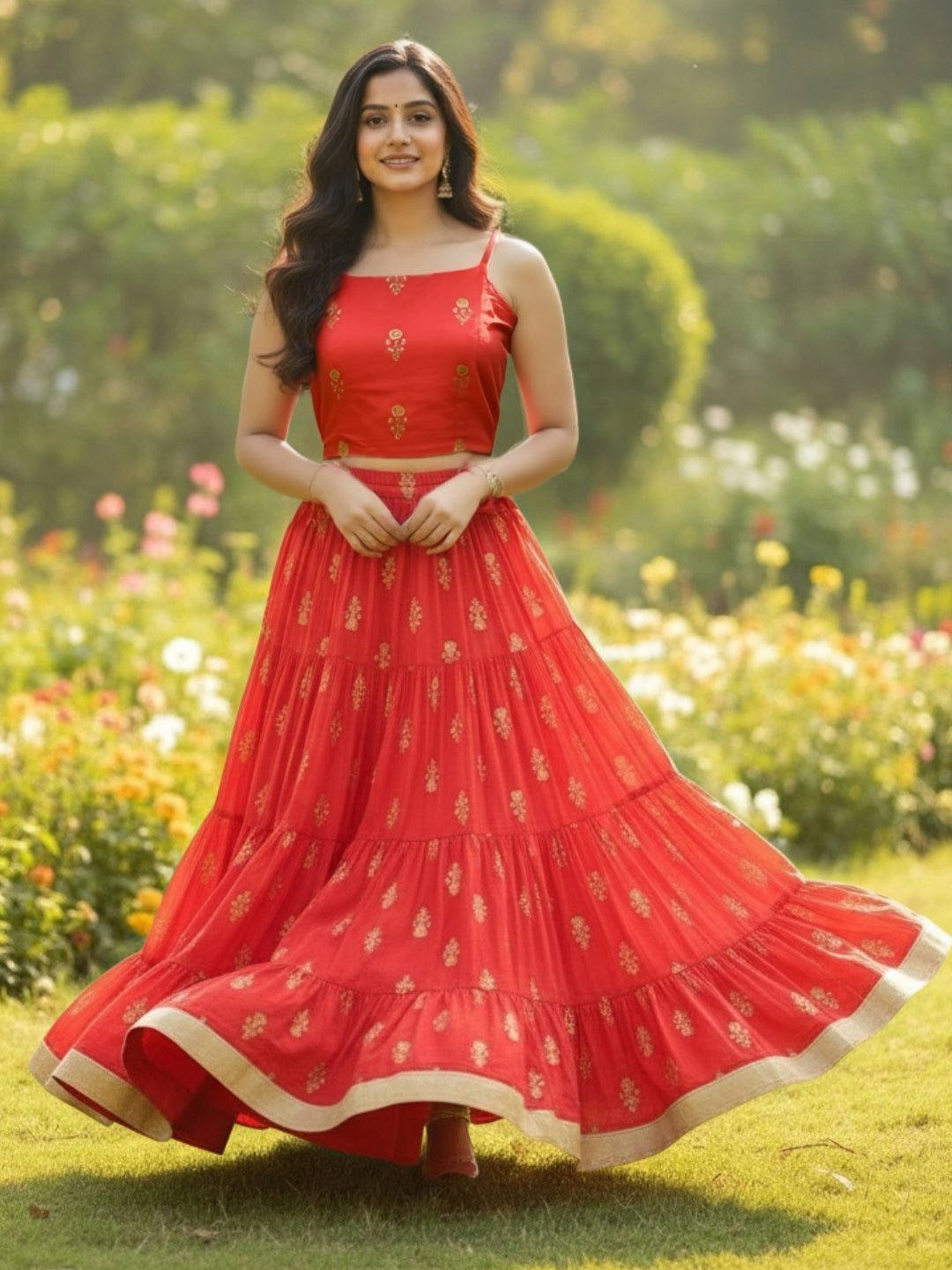 Red Cord-Set with consigee at back for perfect fitting Festive & Wedding Wear