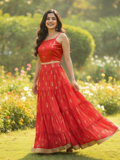 Red Cord-Set with consigee at back for perfect fitting Festive & Wedding Wear