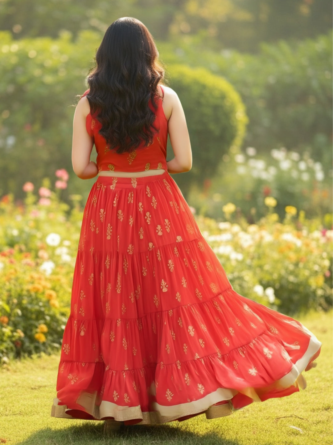 Red Cord-Set with consigee at back for perfect fitting Festive & Wedding Wear