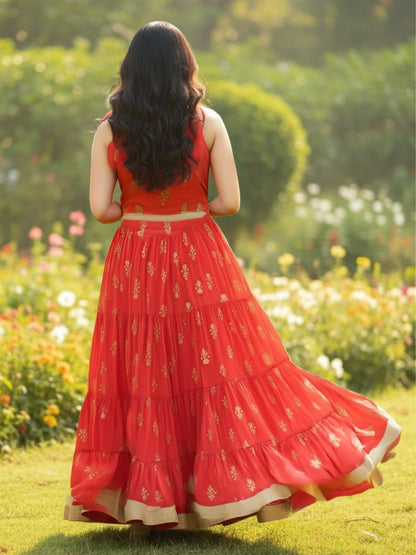 Red Cord-Set with consigee at back for perfect fitting Festive & Wedding Wear