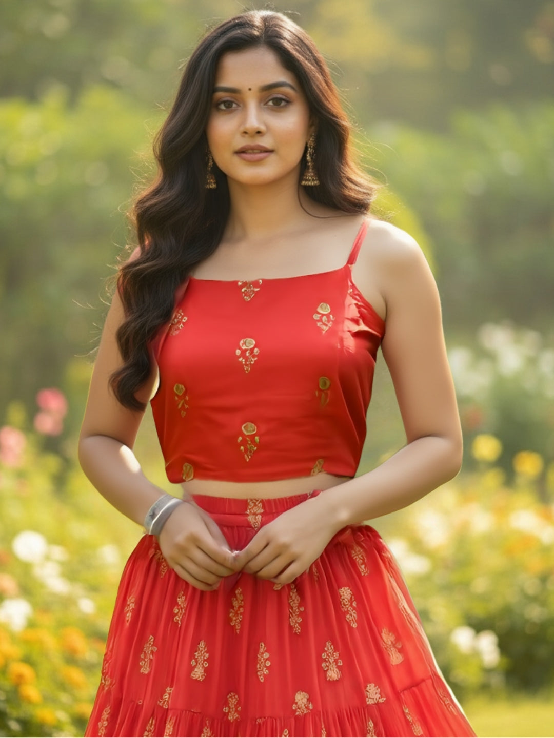 Red Cord-Set with consigee at back for perfect fitting Festive & Wedding Wear