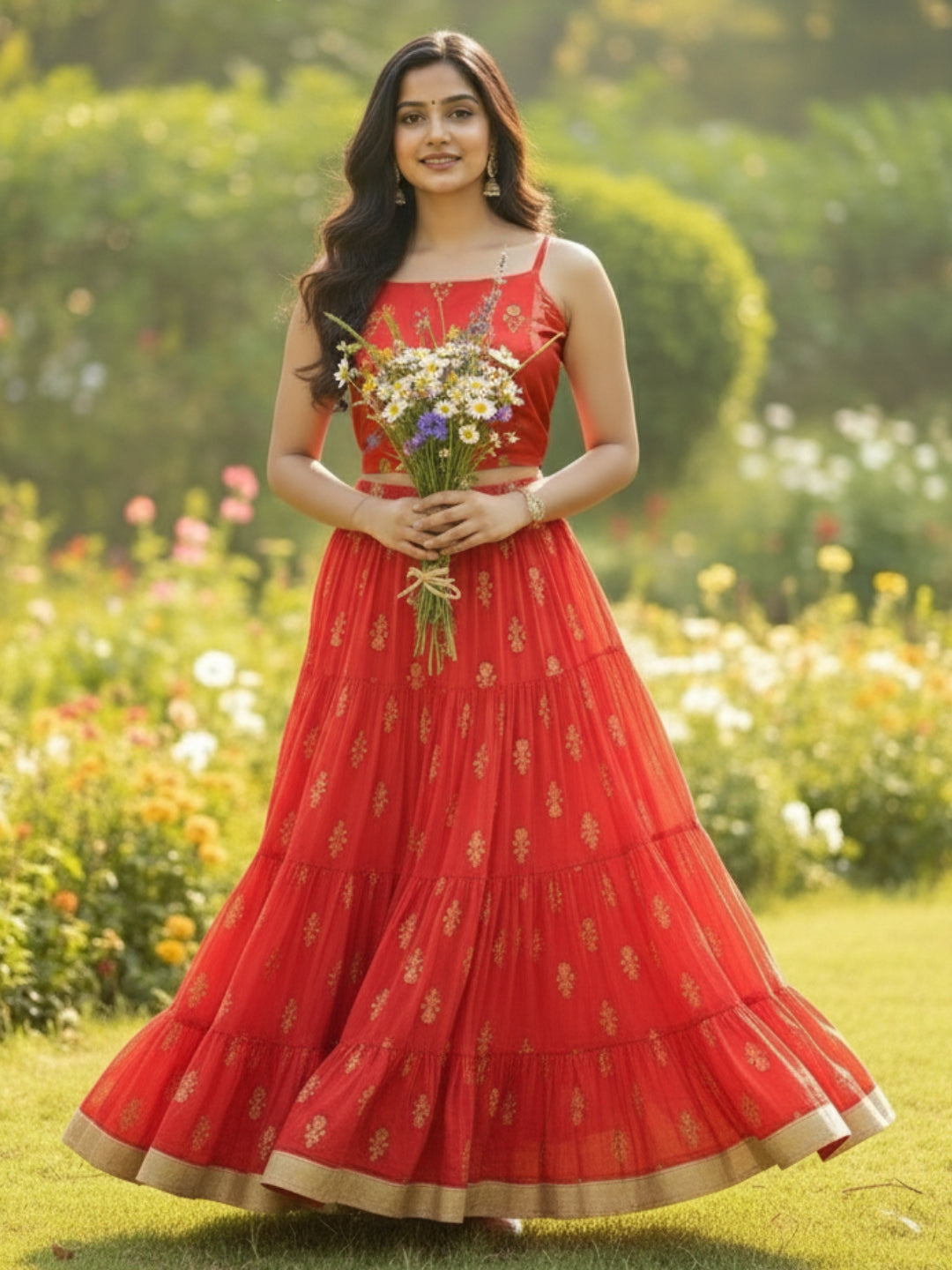 Red Cord-Set with consigee at back for perfect fitting Festive & Wedding Wear