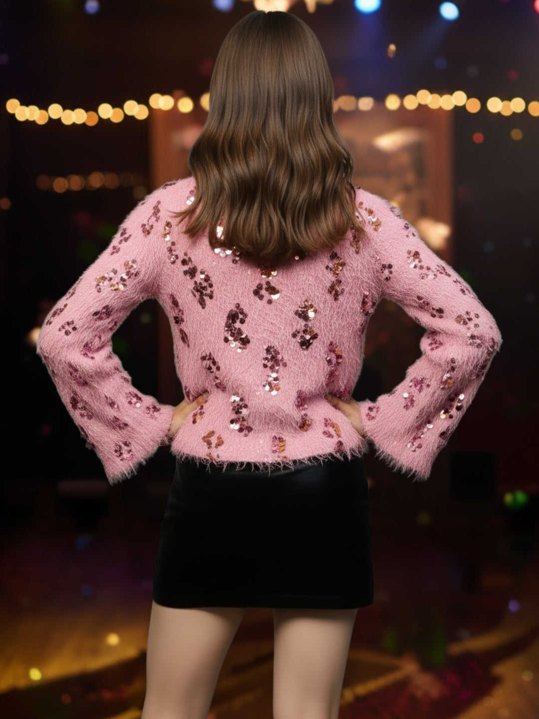 Pink Sequin Furry Top for Women – Partywear Shimmer Top | Stylish Designer Evening Top