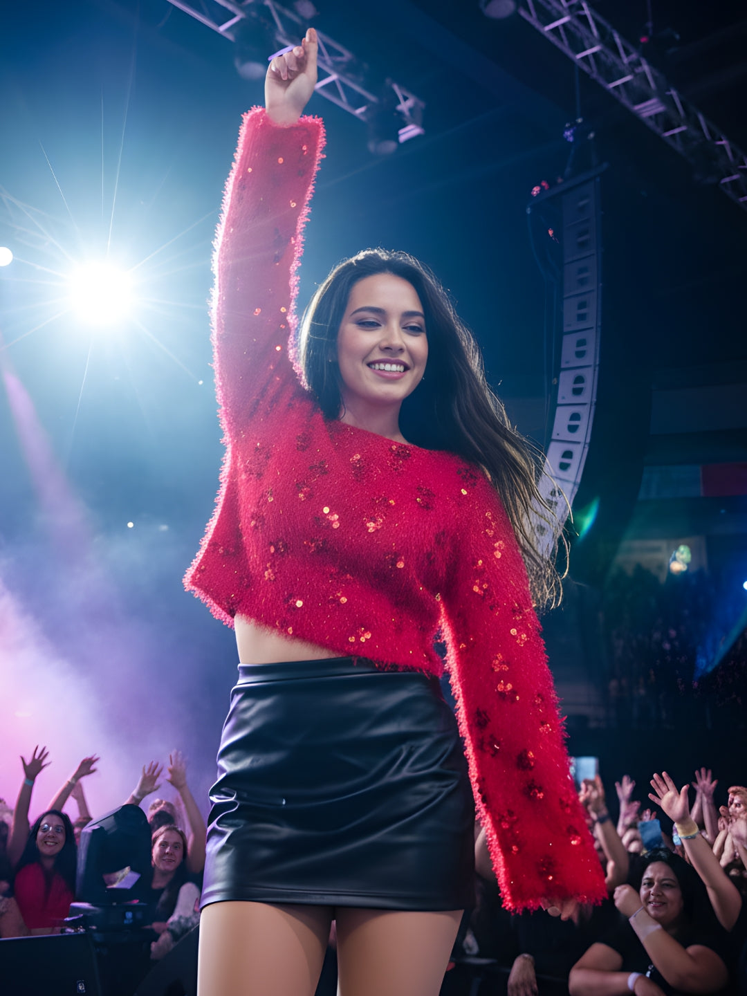 Red Sequin Furry Top for Women – Partywear Shimmer Top | Stylish Designer Evening Top