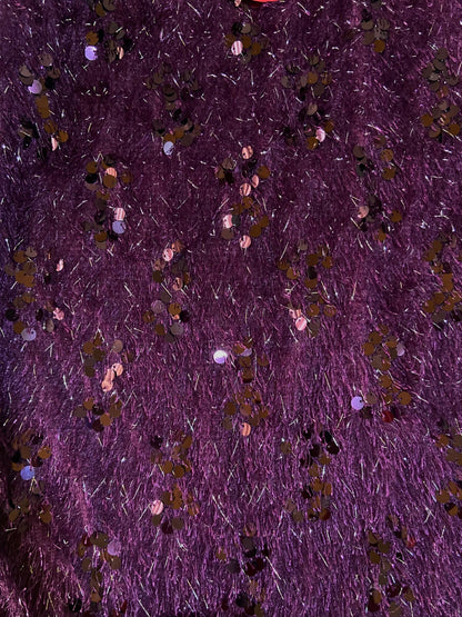 Wine Sequin Furry Top for Women – Partywear Shimmer Top | Stylish Designer Evening Top