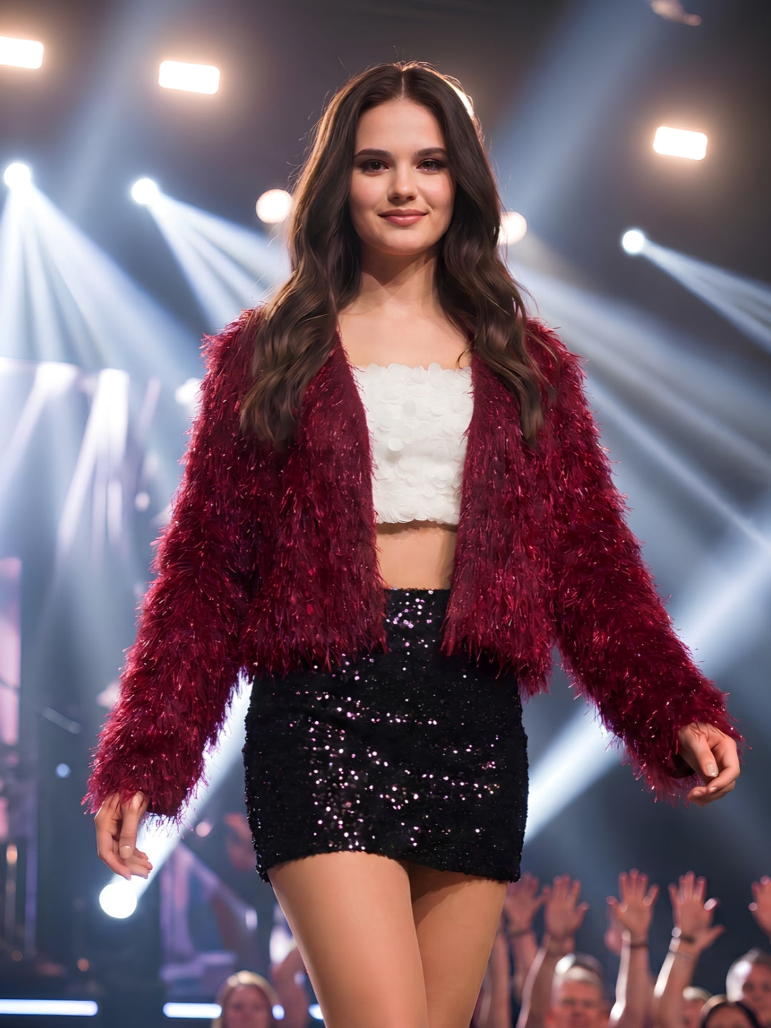 Faux Fur Textured Fringe Shrug