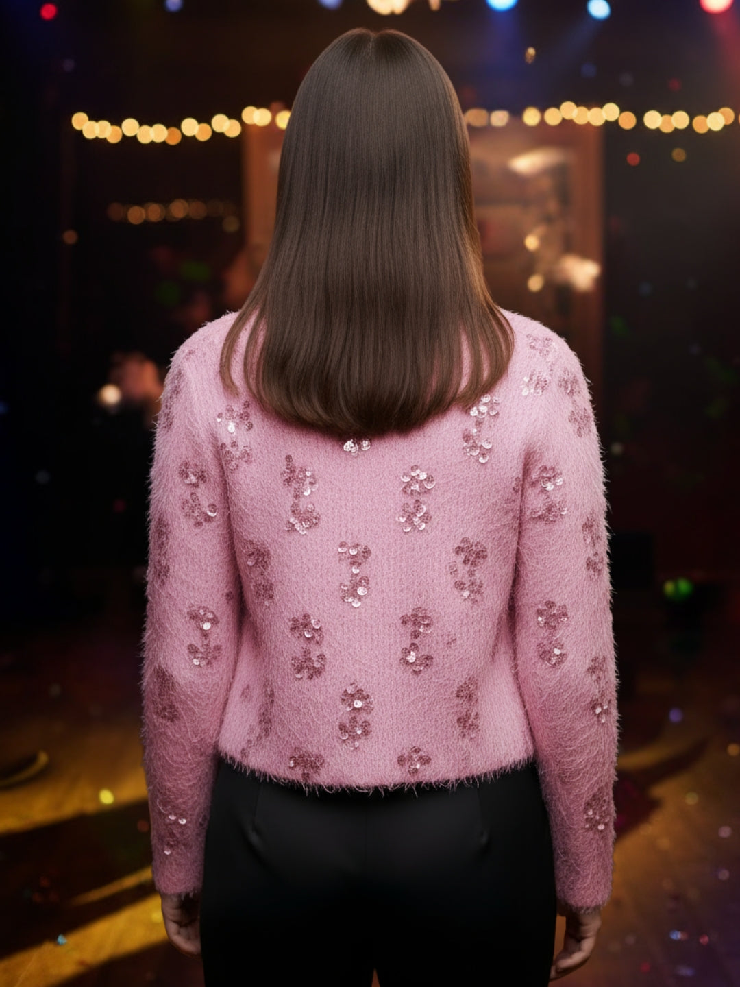Women’s Pink Sequinned Party Shrug | Stylish Fuzzy Glitter Jacket for Festive & Evening Wear