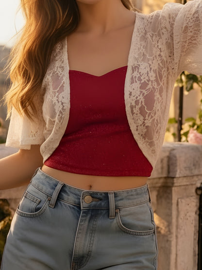 Stylish Short Sleeve Sheer Crop Shrug for Dresses & Tops