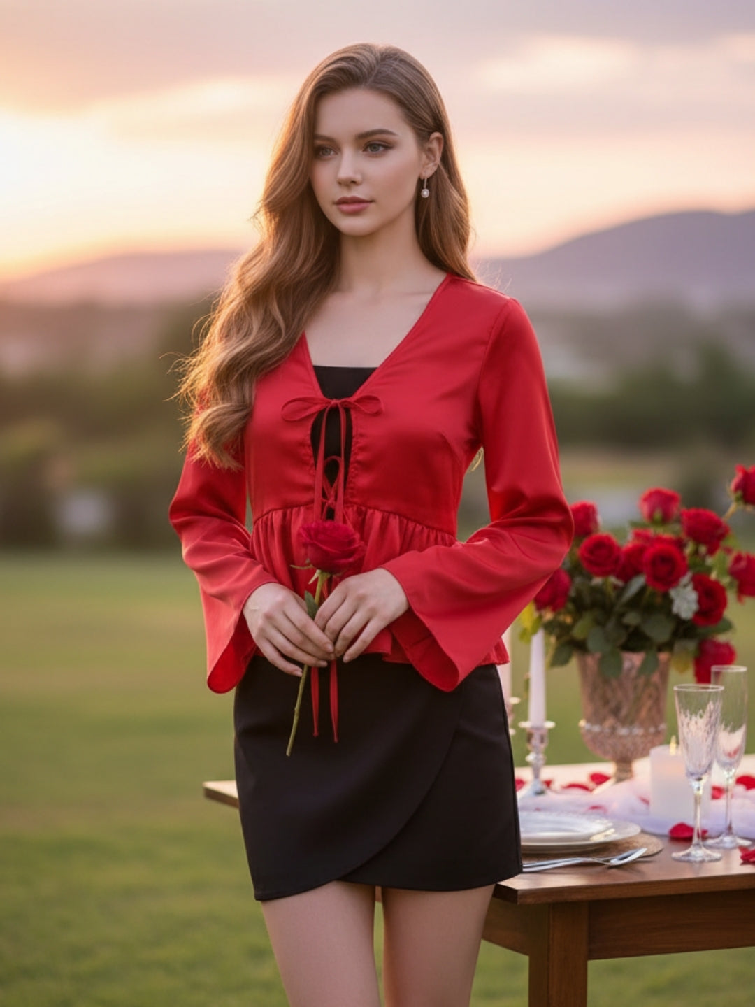 Red Tie-Up Shrug for Women
