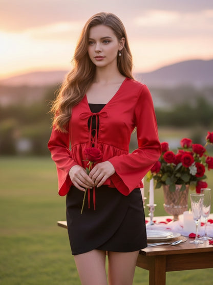 Red Tie-Up Shrug for Women