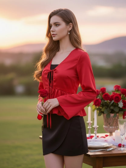 Red Tie-Up Shrug for Women