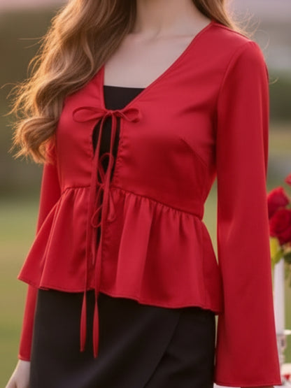 Red Tie-Up Shrug for Women