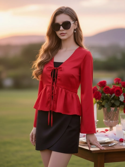Red Tie-Up Shrug for Women
