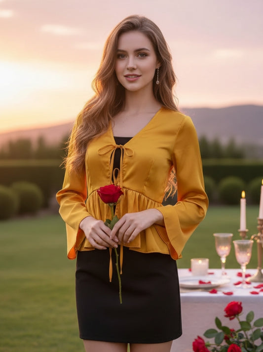 Yellow Tie-Up Shrug for Women