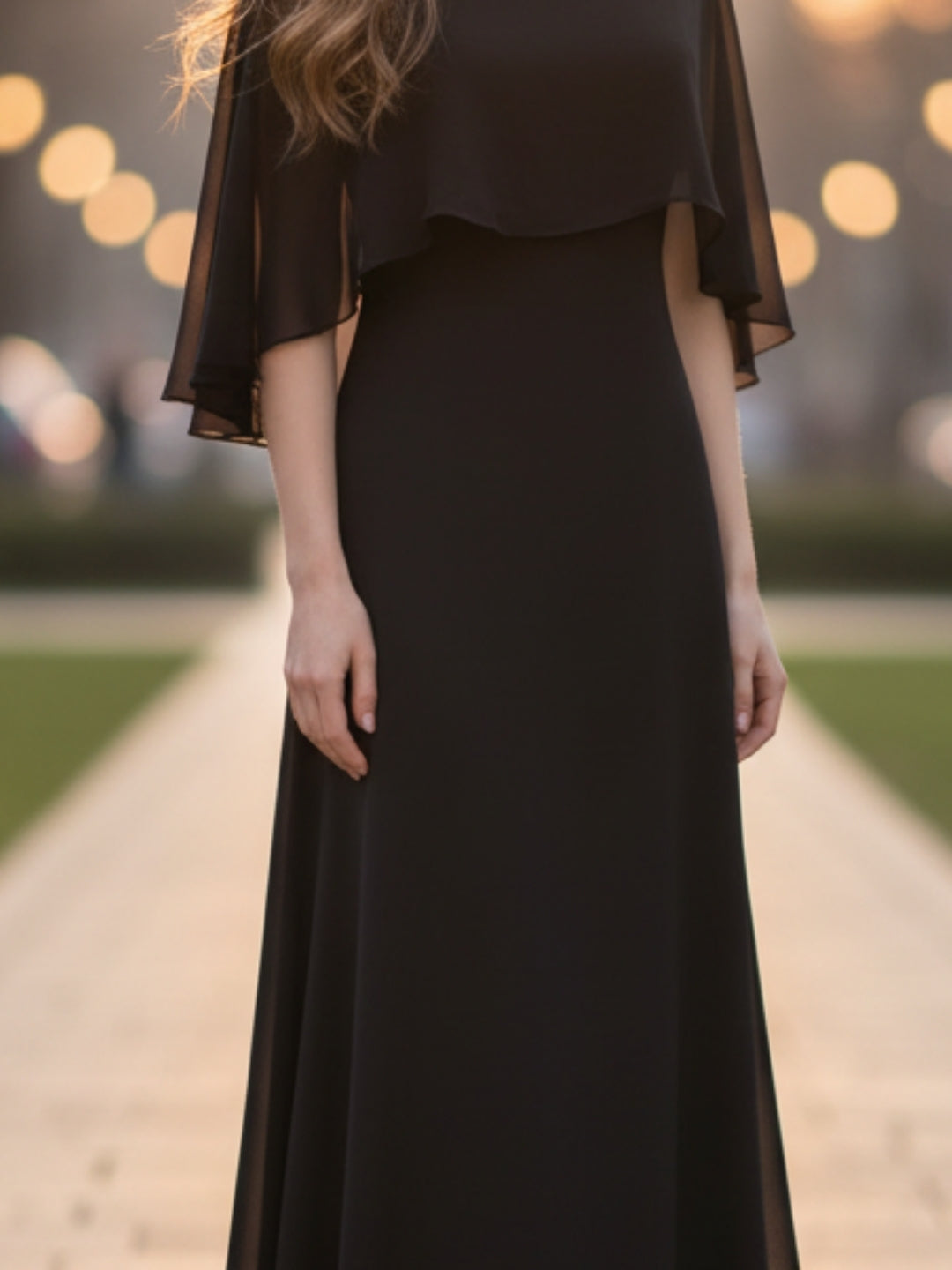 Black Maxi Dress with Cape for Women