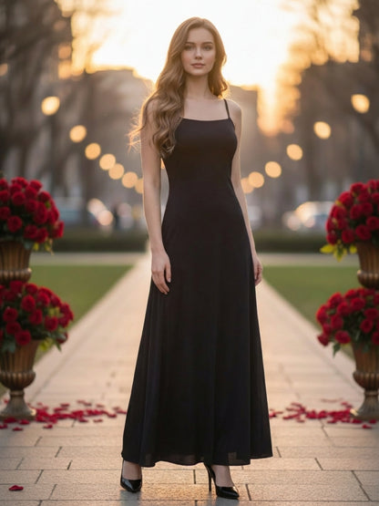 Black Maxi Dress with Cape for Women