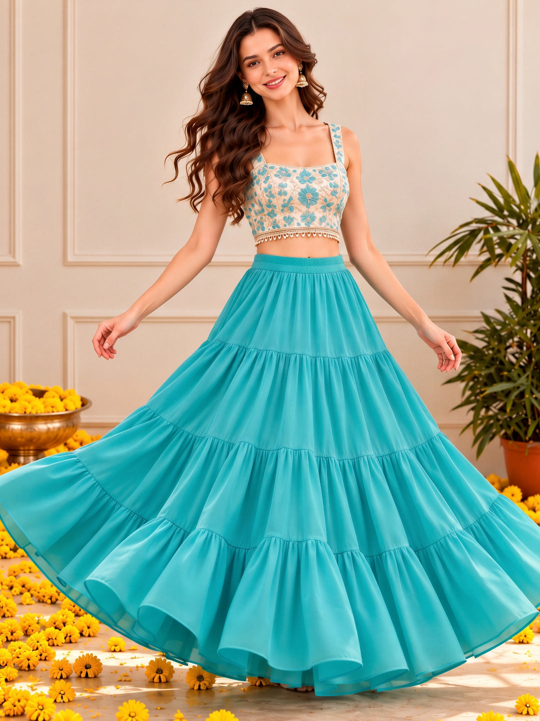 Georgette Tiered Festive Skirt