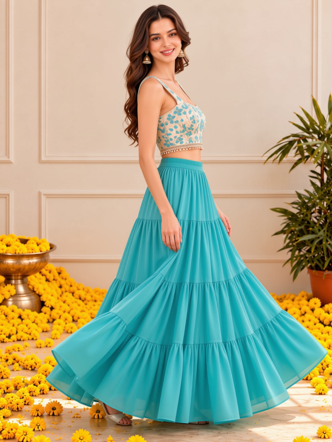 Georgette Tiered Festive Skirt